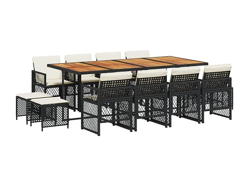 Lubbeek  Set comedor de jardín con cojines 13 pzas ratán sintético negro