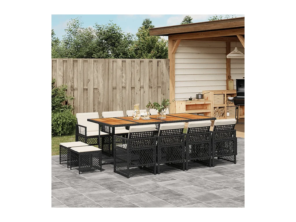Lubbeek  13-delige Tuinset met kussens poly rattan zwart