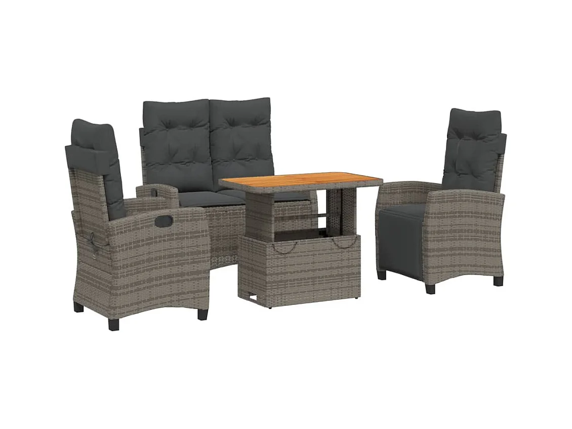 Spello  Ensemble à manger jardin 4pcs et coussins Gris Résine tressée
