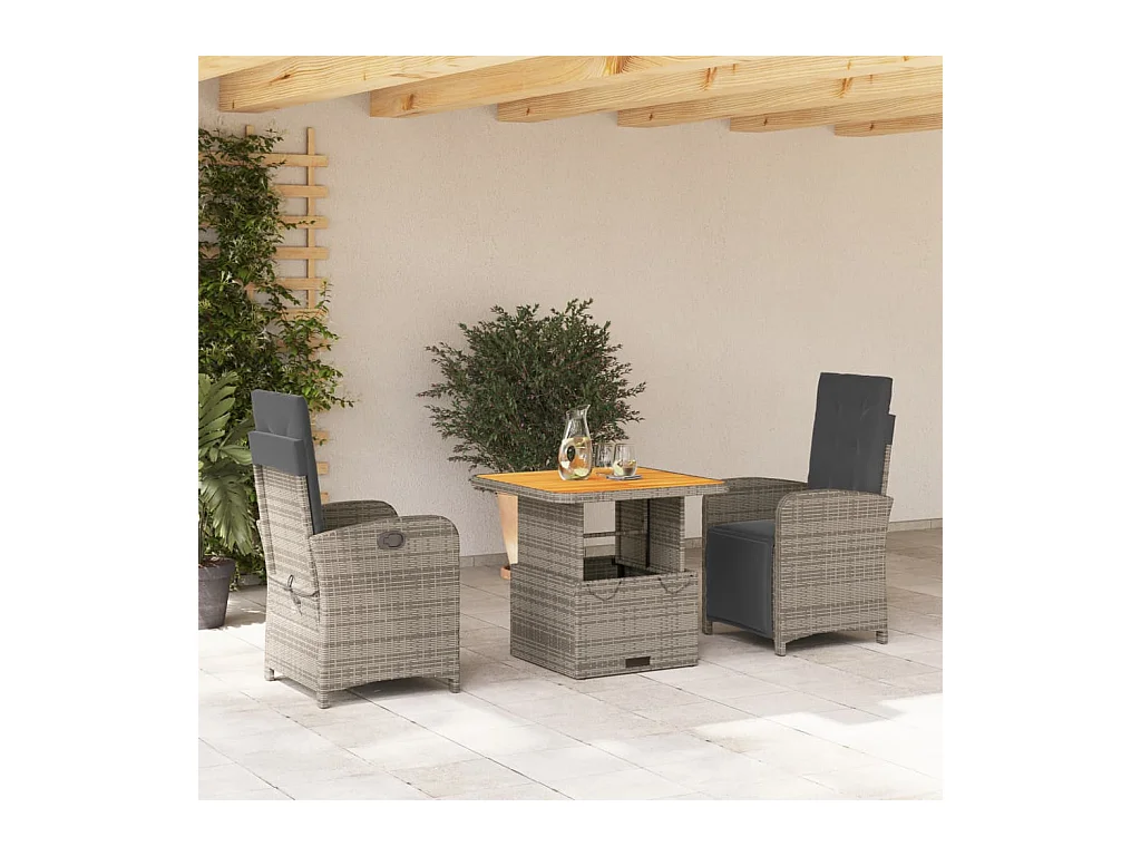 Wise  Ensemble à manger de jardin 3 pcs coussins gris résine tressée