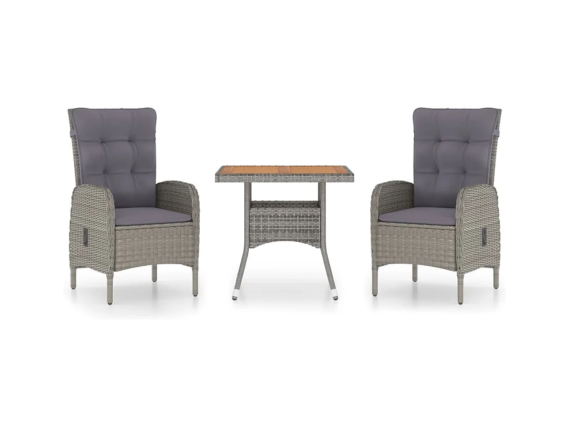 Tatum  Ensemble à manger de jardin 3 pcs Résine tressée et acacia Gris