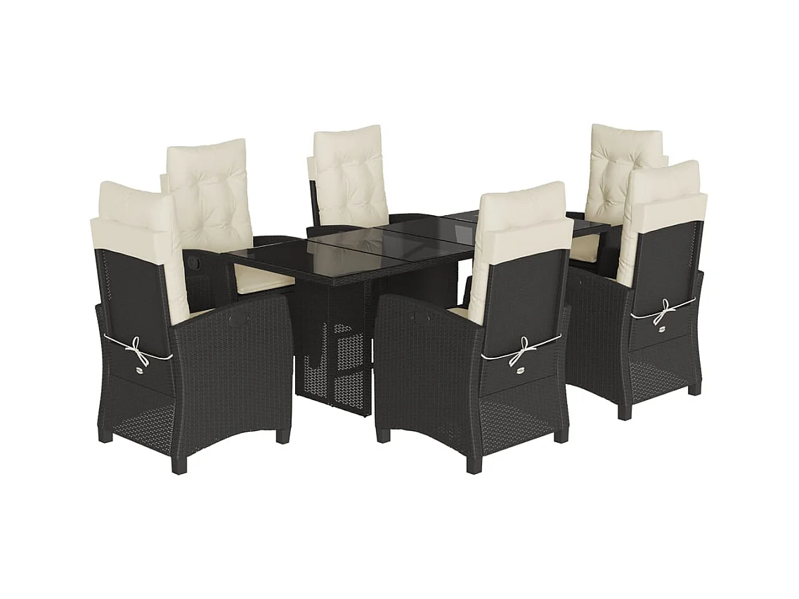 Bryndra  Ensemble à manger de jardin coussins 7pcs Noir Résine tressée