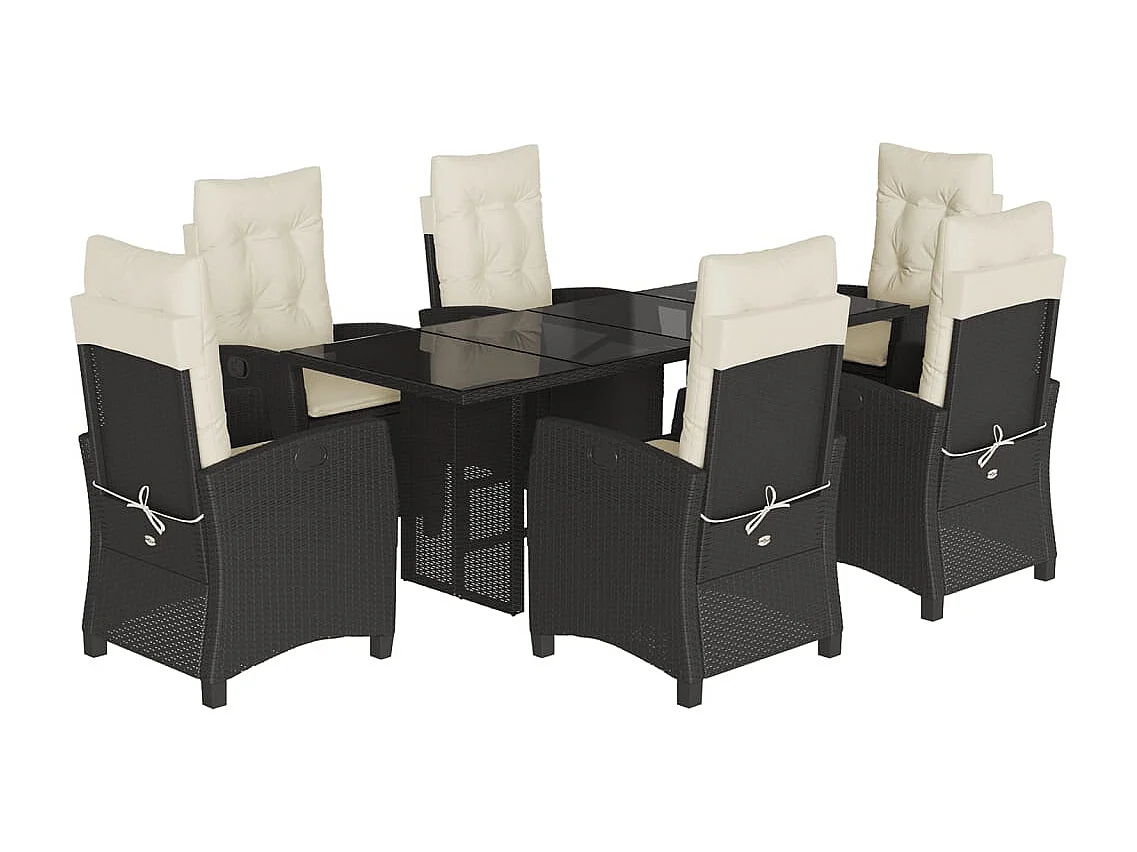 Bryndra  Ensemble à manger de jardin coussins 7pcs Noir Résine tressée