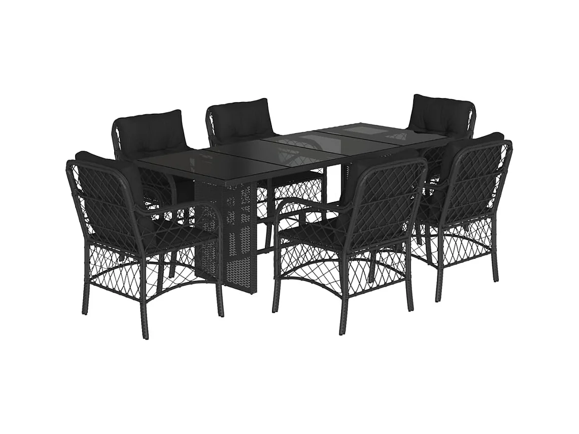 Fort Bragg  7-delige Tuinset met kussens poly rattan zwart