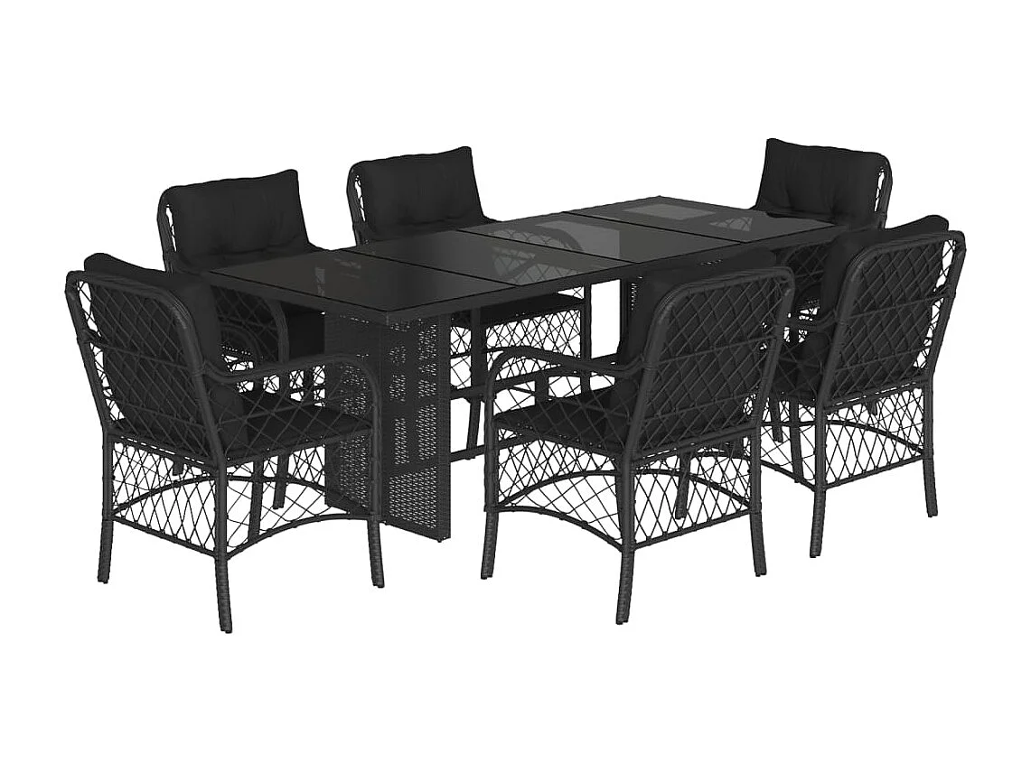 Fort Bragg  Ensemble à manger de jardin coussins 7pcs Noir Résine tressée