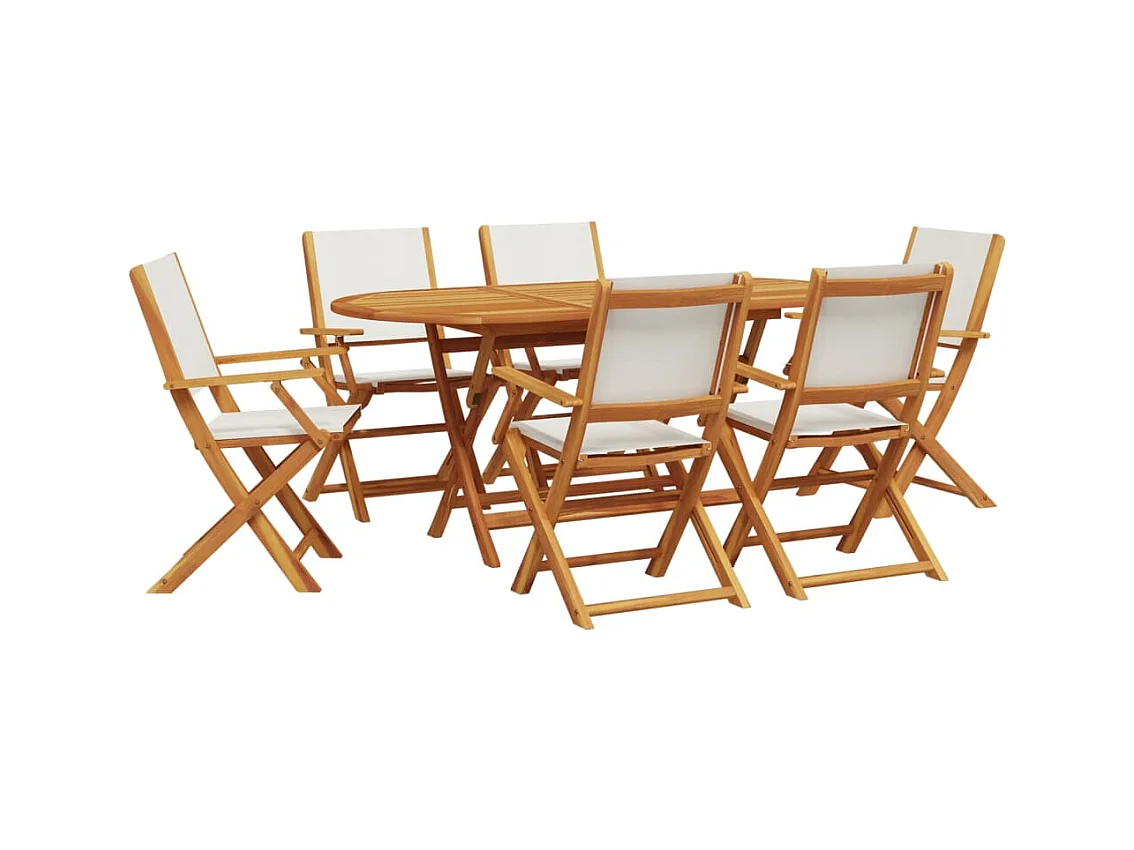 Geldenor  Set de comedor de jardín 7 pzas tela madera maciza blanco crema