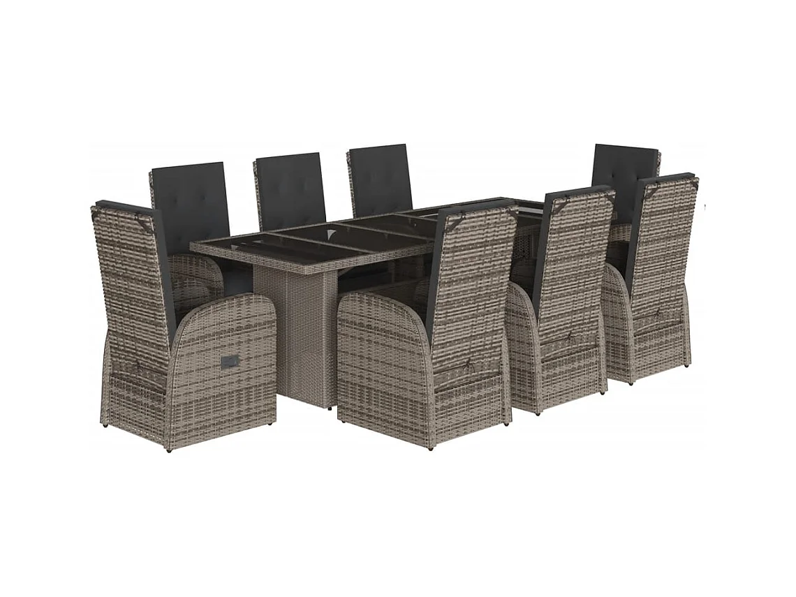 Central Valley  Ensemble à manger de jardin 9 pcs coussins gris résine tressée