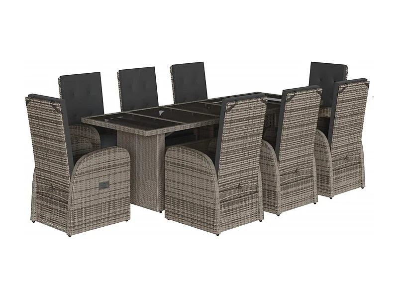 Central Valley  Set comedor jardín 9 pzas y cojines ratán sintético gris