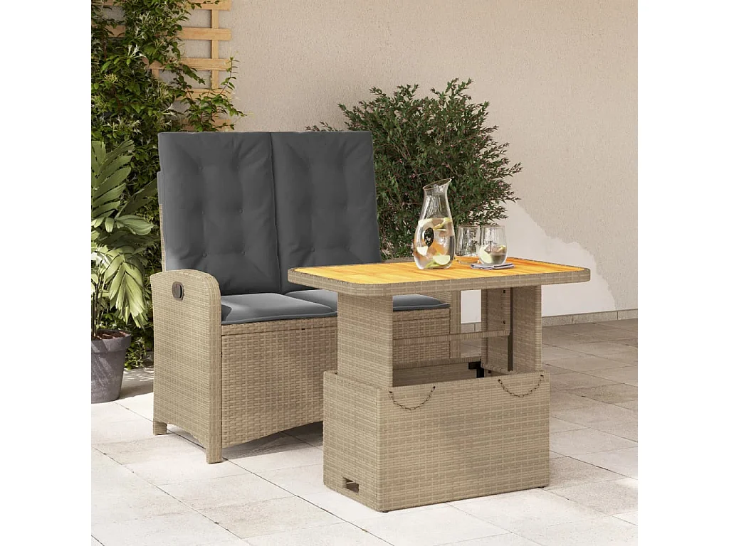 Margot  2-delige Tuinset met kussens poly rattan beige