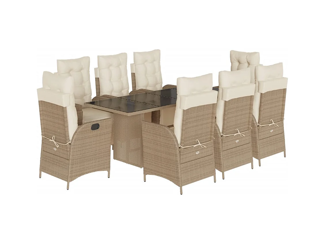 Anselm  Ensemble à manger de jardin et coussins 9 pcs beige Poly rotin