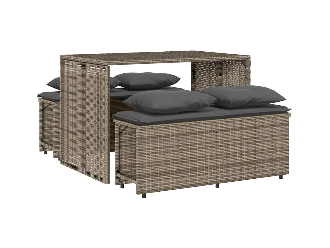 Zizo  Ensemble à manger de jardin 3 pcs coussins gris résine tressée