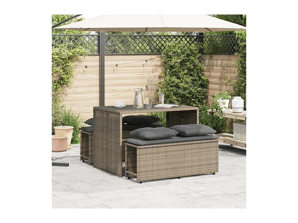 Zizo  Ensemble à manger de jardin 3 pcs coussins gris résine tressée