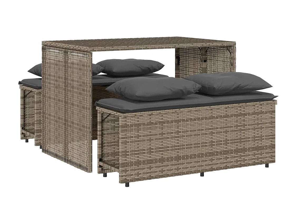 Zizo  Ensemble à manger de jardin 3 pcs coussins gris résine tressée