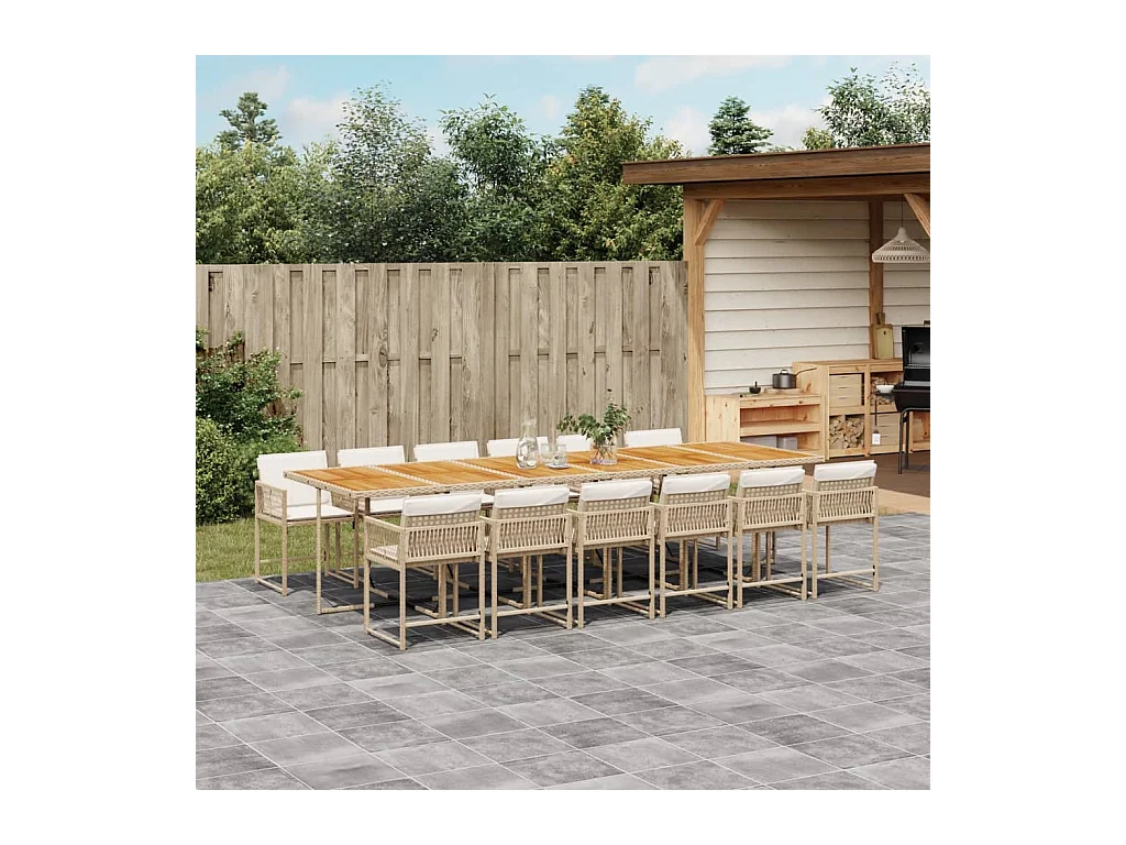 Sharif  Ensemble à manger de jardin et coussins 13 pcs beige