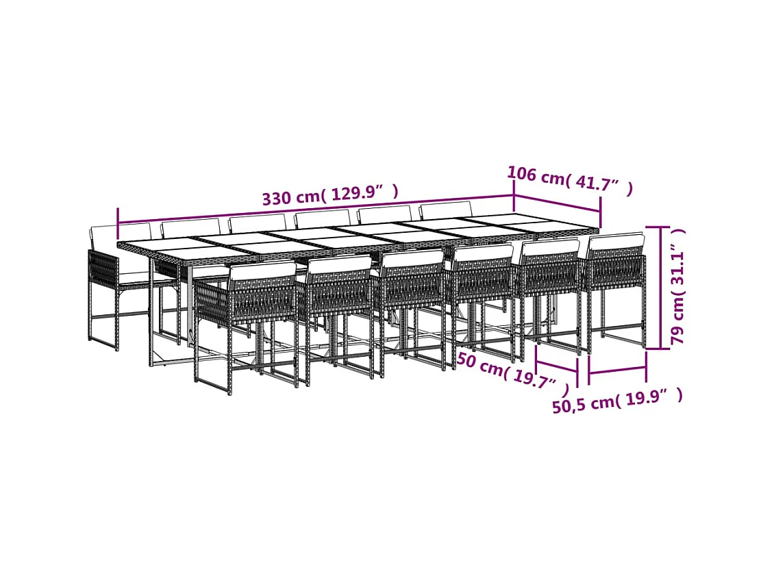 Sharif  Ensemble à manger de jardin et coussins 13 pcs beige
