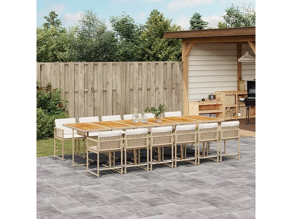 Sharif  13-delige Tuinset met kussens poly rattan beige