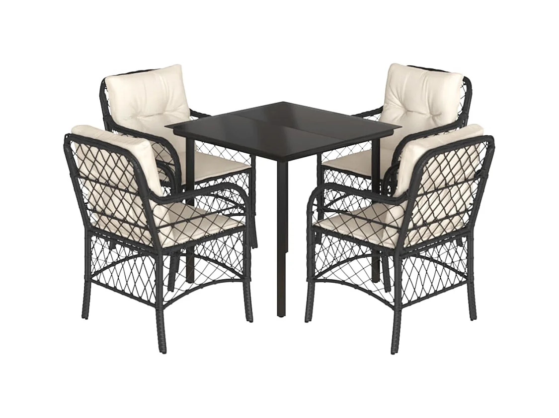 André  5-delige Tuinset met kussens poly rattan zwart