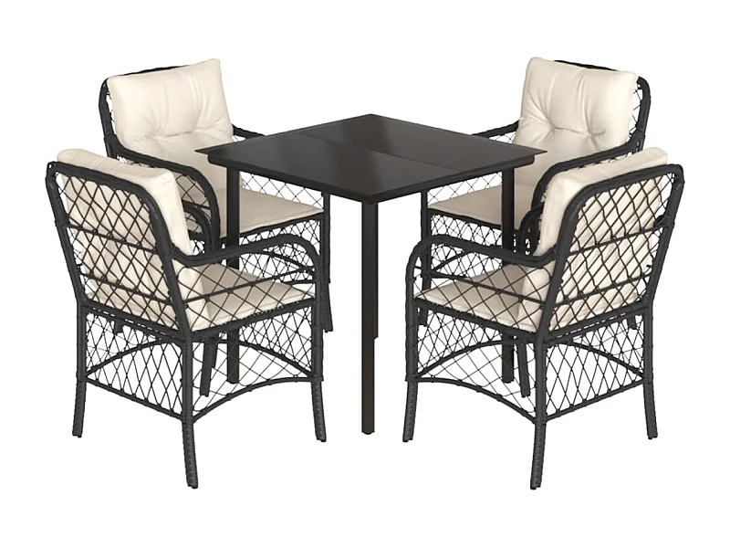 André  5-delige Tuinset met kussens poly rattan zwart