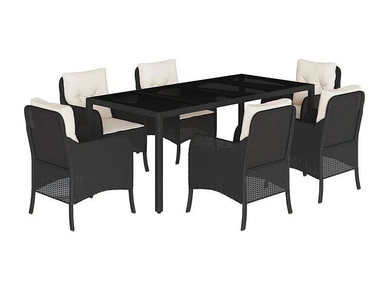 Marco Gianluca  Ensemble à manger de jardin coussins 7pcs Noir Résine tressée