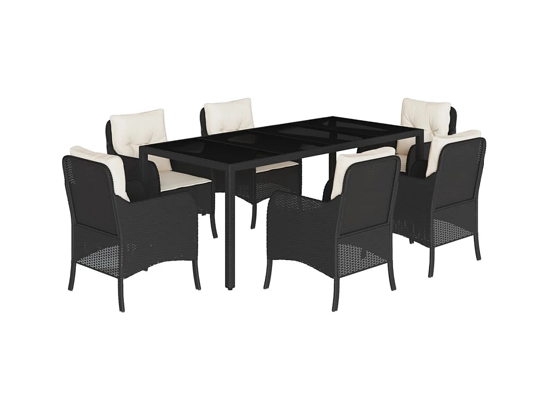 Marco Gianluca  Ensemble à manger de jardin coussins 7pcs Noir Résine tressée