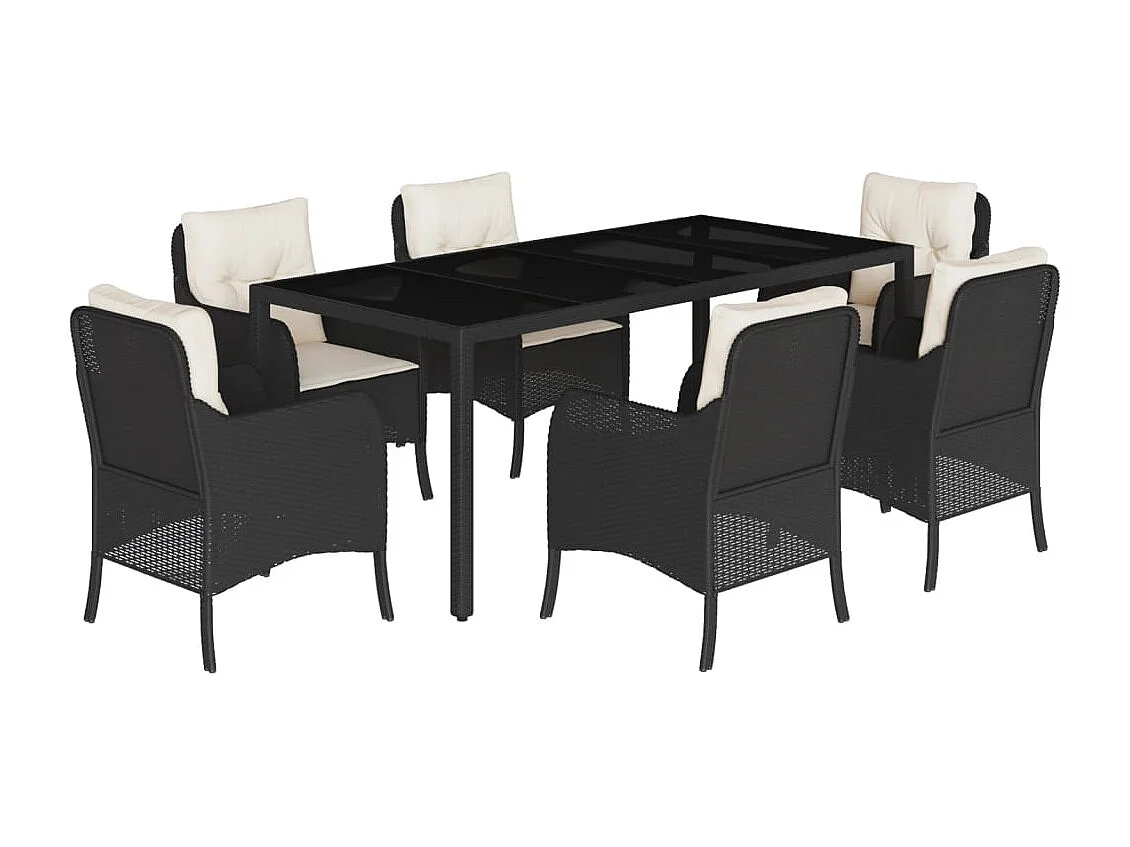 Marco Gianluca  Ensemble à manger de jardin coussins 7pcs Noir Résine tressée