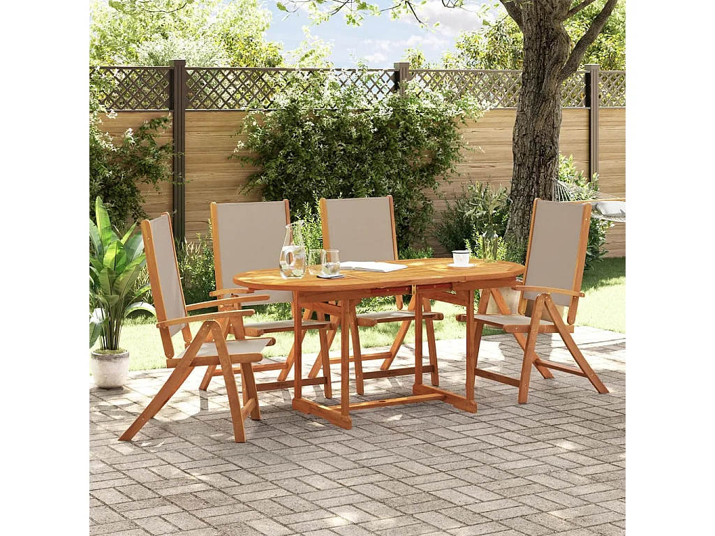 Carrizo Springs  Juego comedor de jardín 5 pzas madera maciza acacia y textileno