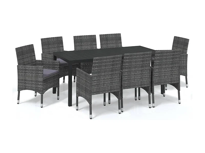 Kelly  9-delige Tuinset met kussens poly rattan grijs