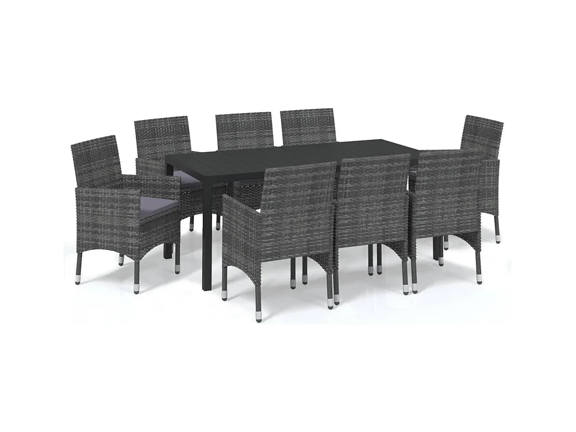 Kelly  9-delige Tuinset met kussens poly rattan grijs