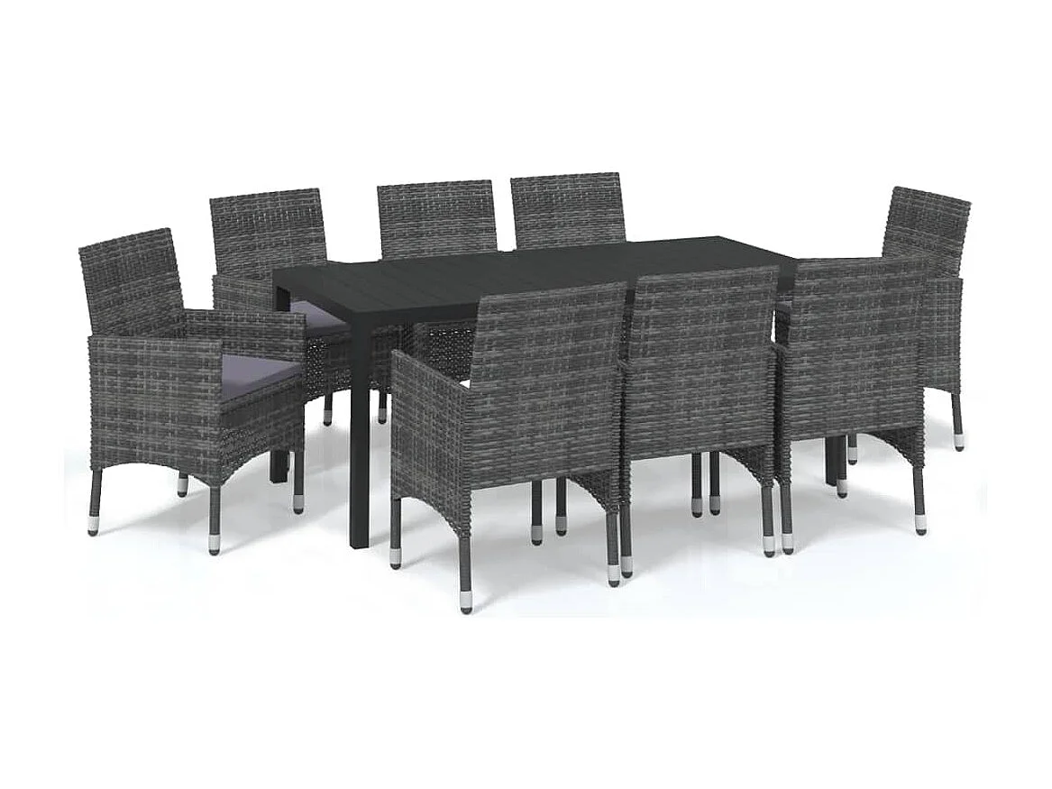 Kelly  Ensemble à manger de jardin coussins 9pcs Résine tressée Gris