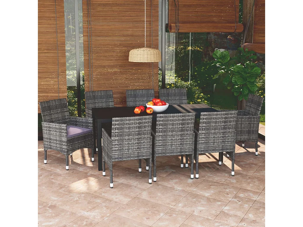 Kelly  Ensemble à manger de jardin coussins 9pcs Résine tressée Gris