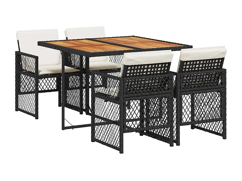 Connersville  Ensemble à manger de jardin coussins 5pcs noir résine tressée