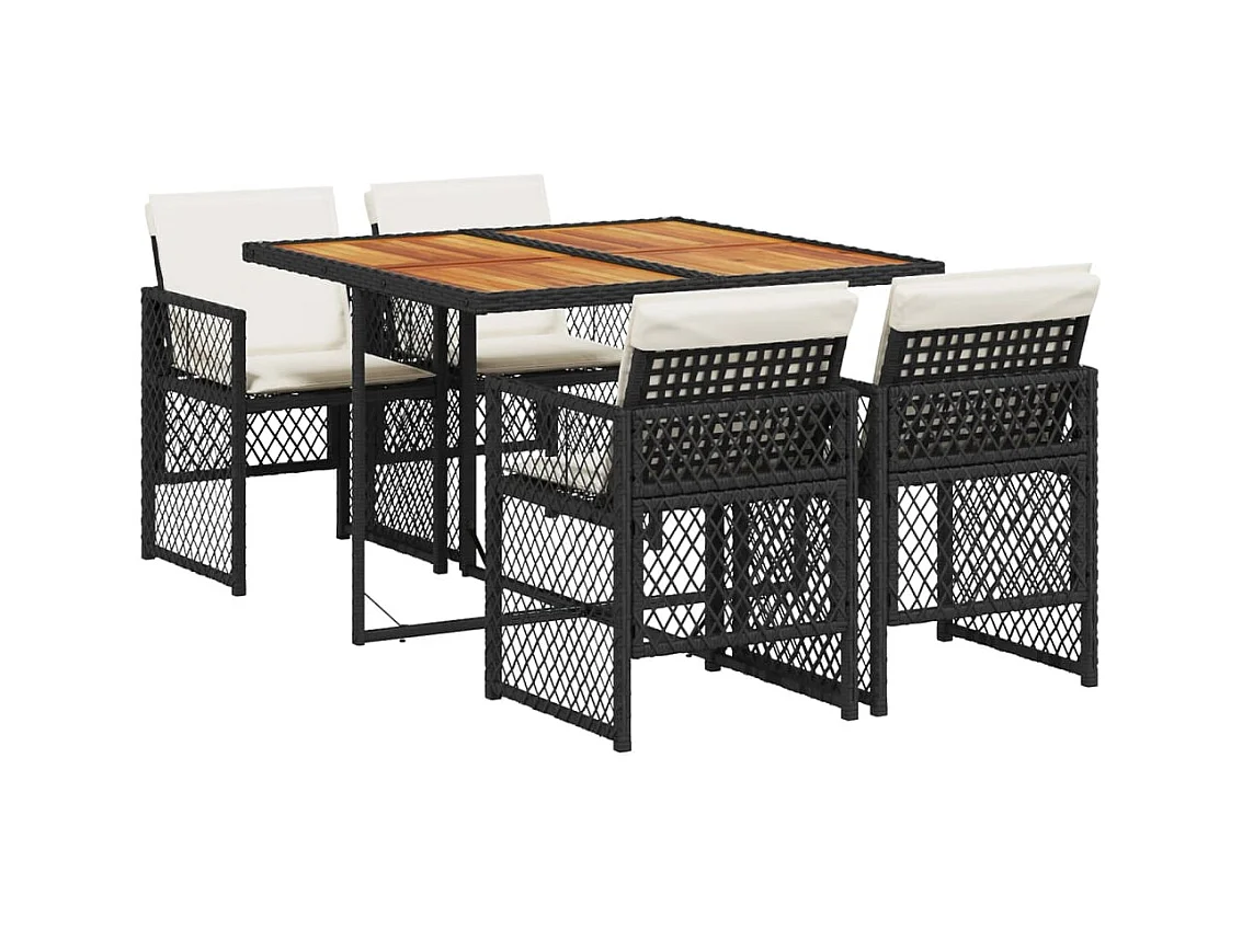 Connersville  Ensemble à manger de jardin coussins 5pcs noir résine tressée