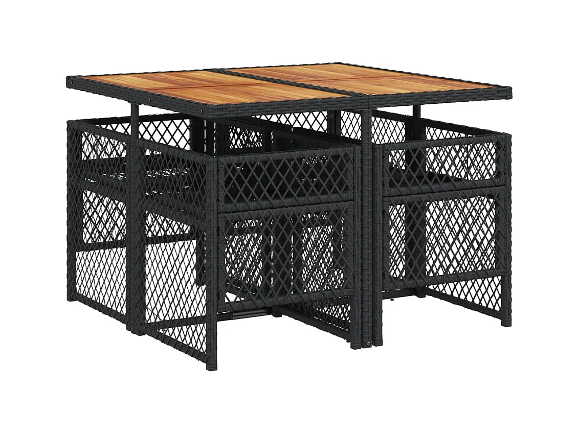 Connersville  Ensemble à manger de jardin coussins 5pcs noir résine tressée