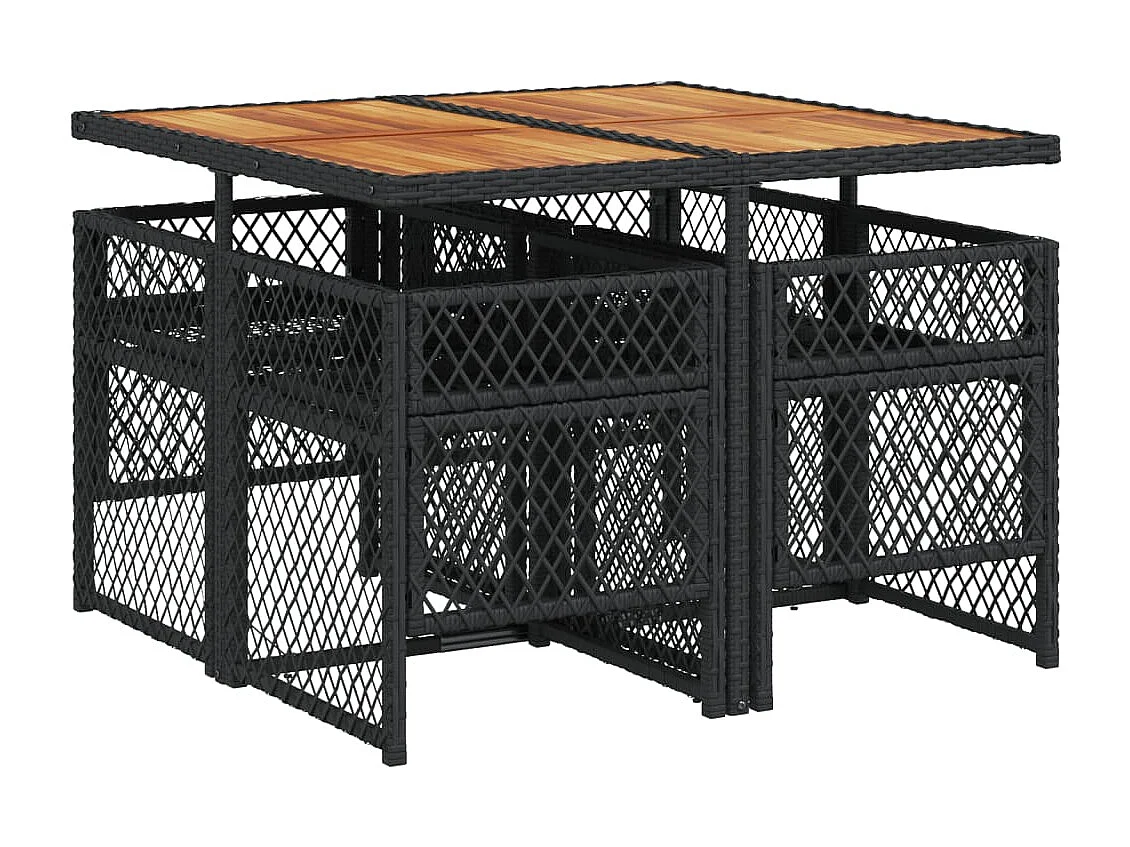 Connersville  Ensemble à manger de jardin coussins 5pcs noir résine tressée