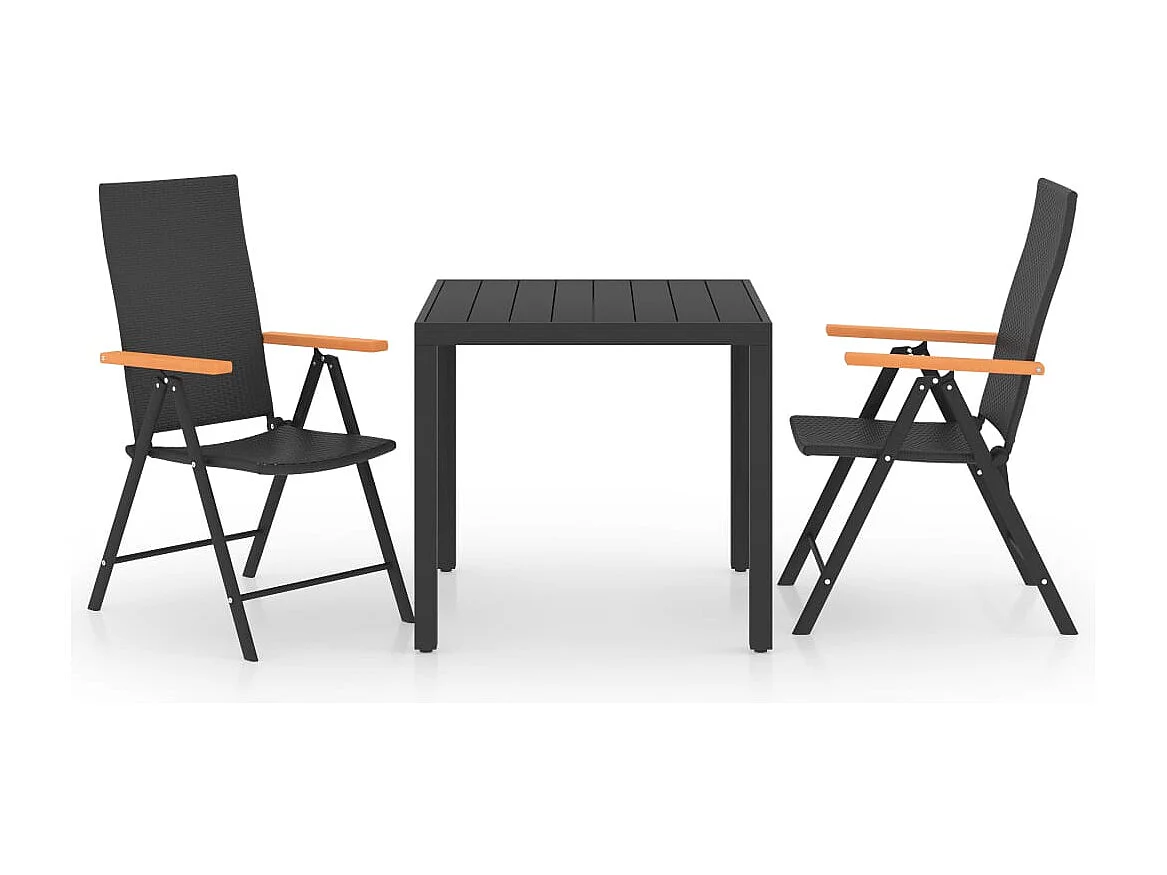 Garden Furniture -  Ensemble à manger de jardin 3 pcs noir et marron