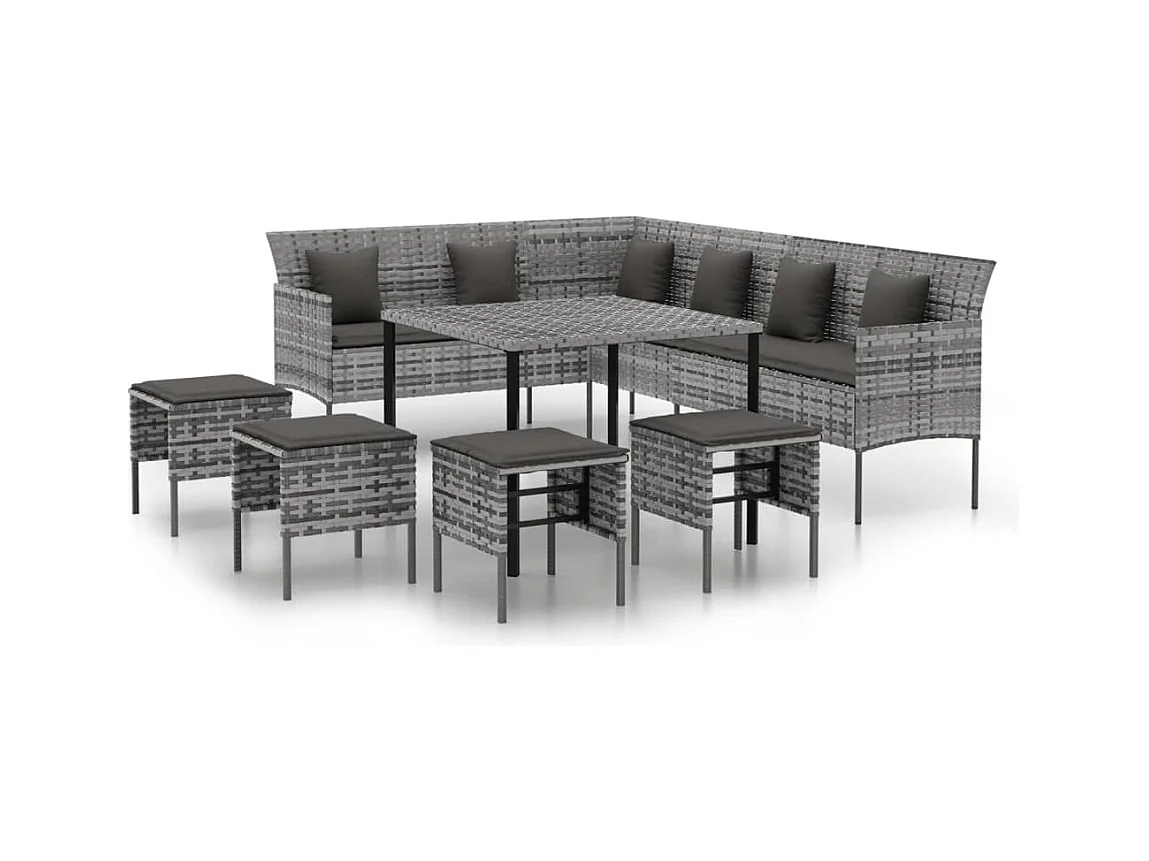 Paul-Lucien-Marie  Ensemble à manger jardin 6pcs et coussins gris résine tressée