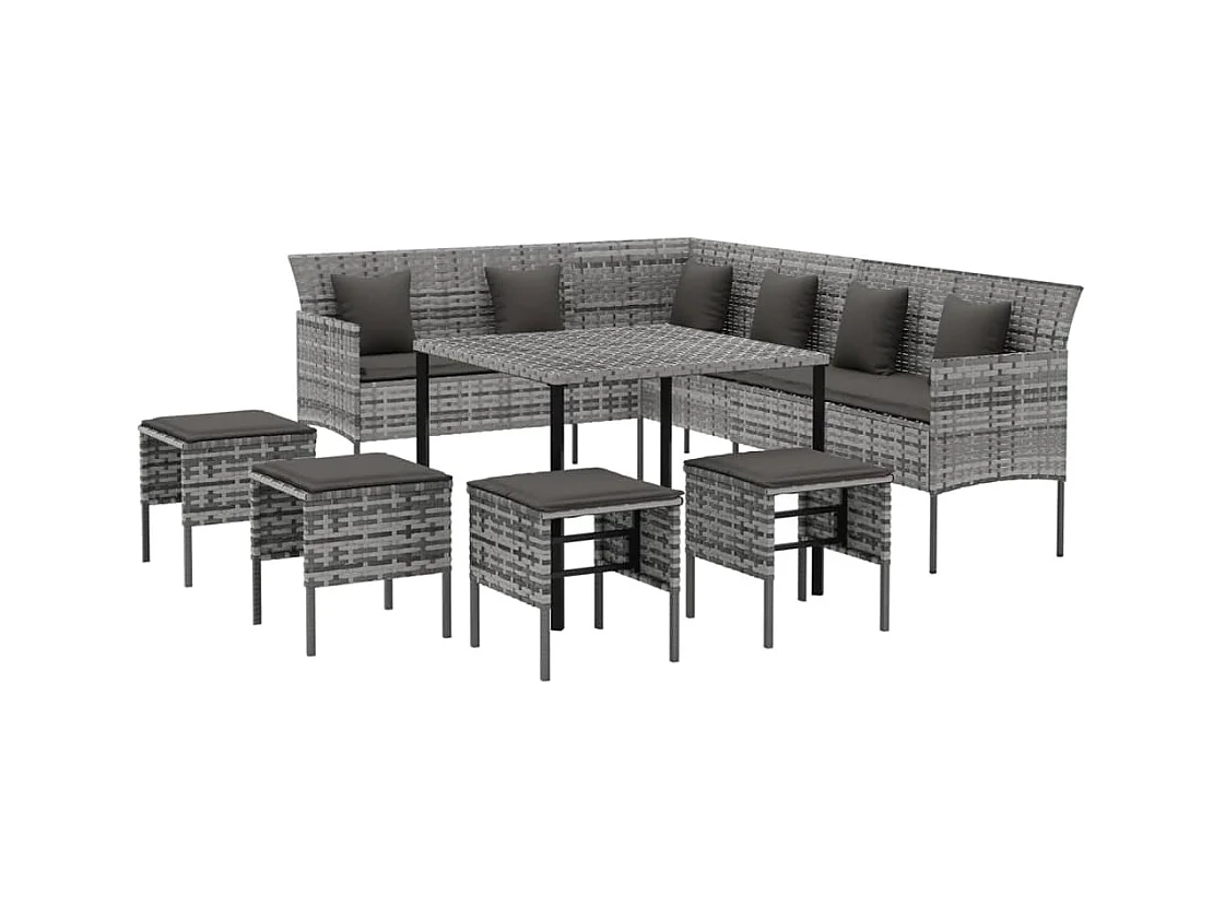 Paul-Lucien-Marie  Ensemble à manger jardin 6pcs et coussins gris résine tressée