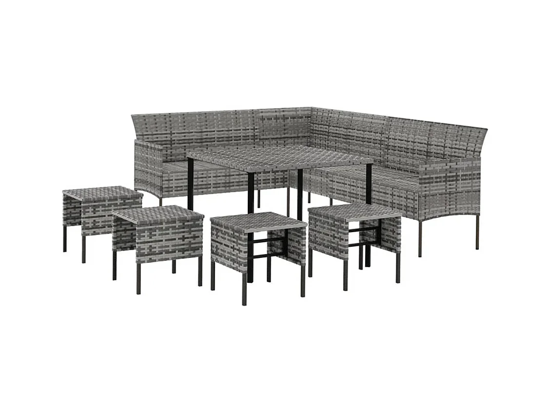 Paul-Lucien-Marie  Ensemble à manger jardin 6pcs et coussins gris résine tressée