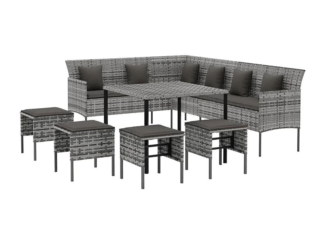 Paul-Lucien-Marie  Ensemble à manger jardin 6pcs et coussins gris résine tressée