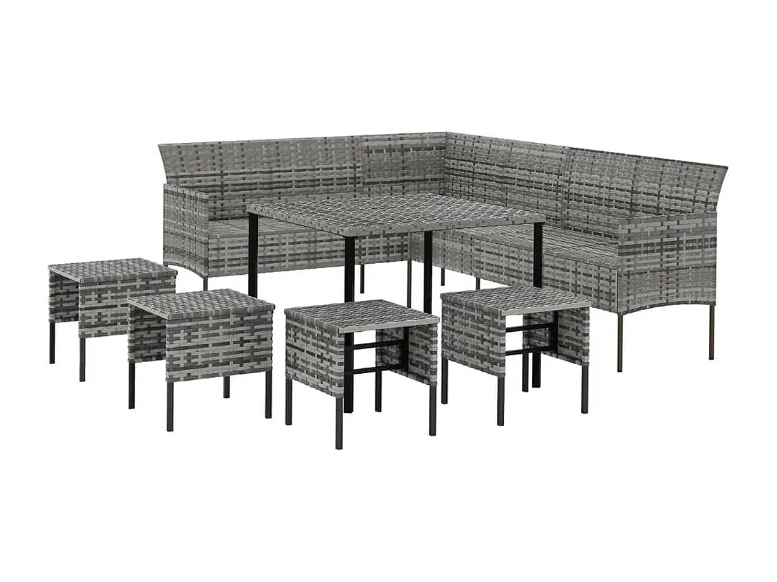 Paul-Lucien-Marie  Ensemble à manger jardin 6pcs et coussins gris résine tressée