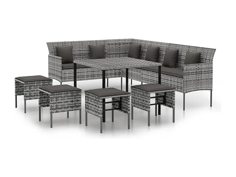 Paul-Lucien-Marie  6-delige Tuinset met kussens poly rattan grijs