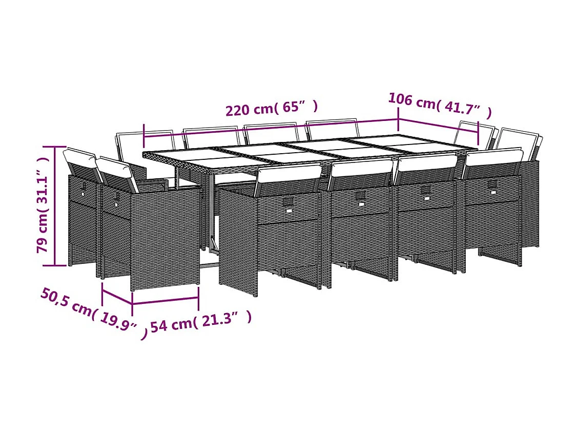 Tallulah  13-delige Tuinset met kussens poly rattan lichtgrijs