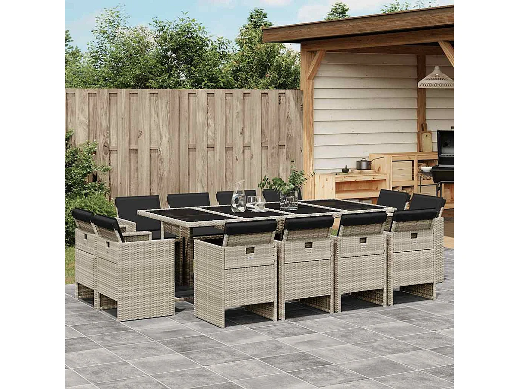 Tallulah  Ensemble à manger de jardin et coussins 13 pcs gris clair rotin