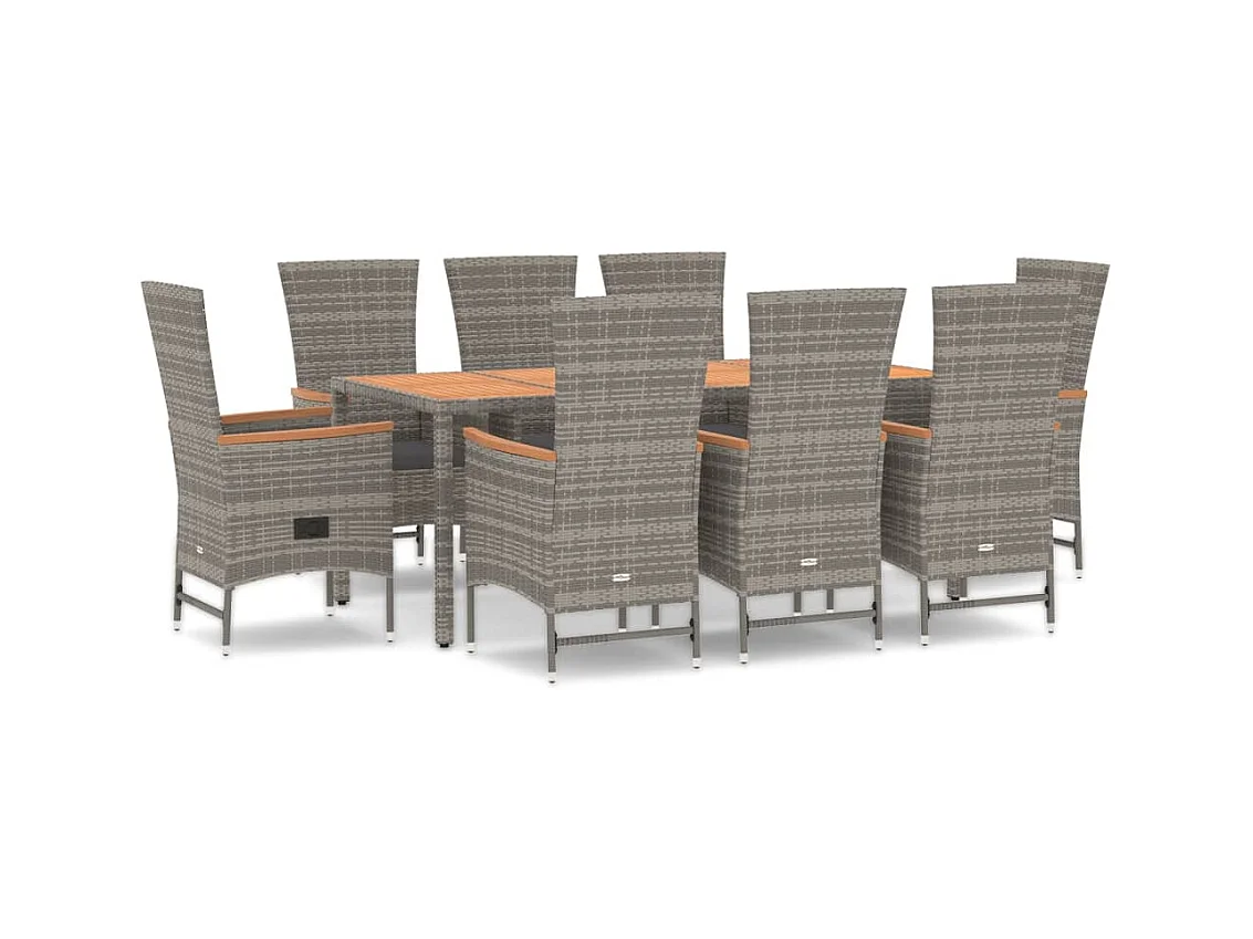 Brunnir  9-delige Tuinset met kussens poly rattan grijs