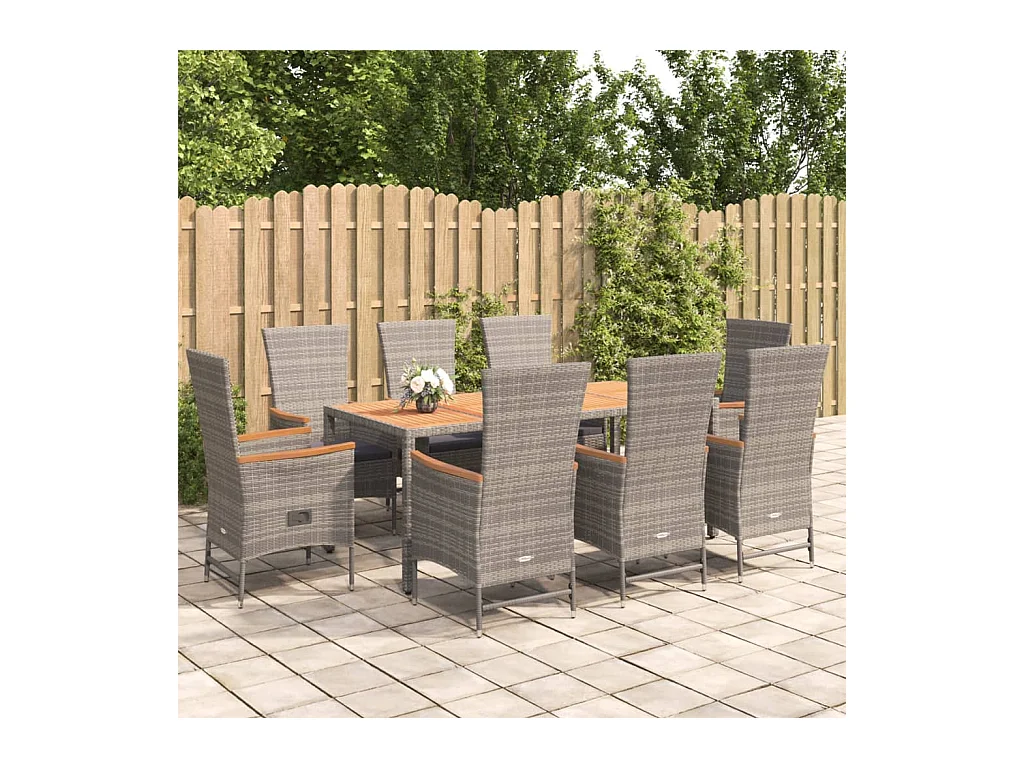 Brunnir  9-delige Tuinset met kussens poly rattan grijs