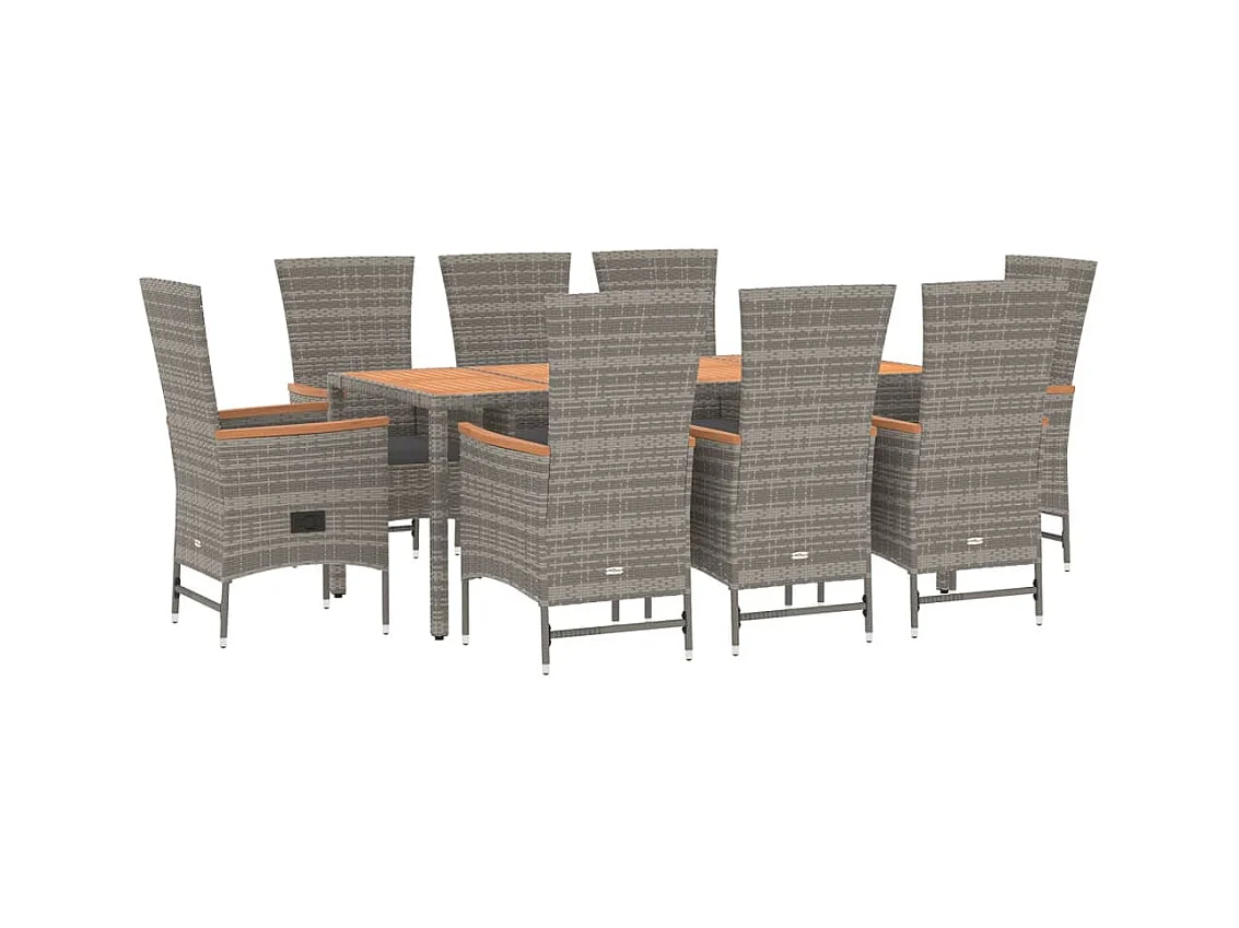 Brunnir  9-delige Tuinset met kussens poly rattan grijs