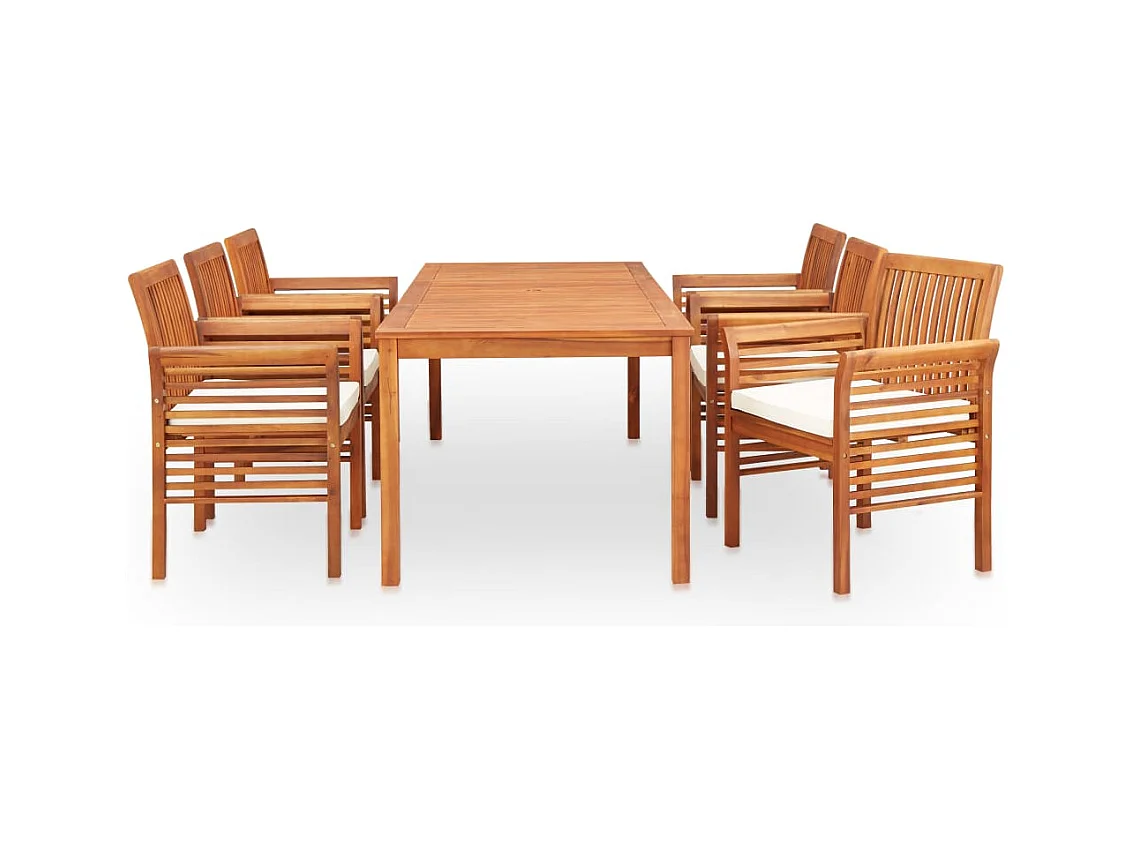 Naeem  Ensemble à manger d'extérieur 7 pcs et coussins Acacia solide