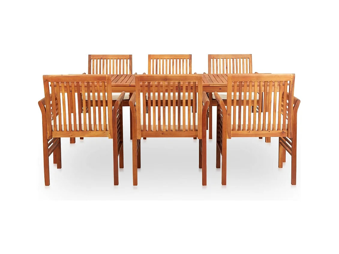Naeem  Set comedor de jardín 7 pzas y cojines madera maciza de acacia