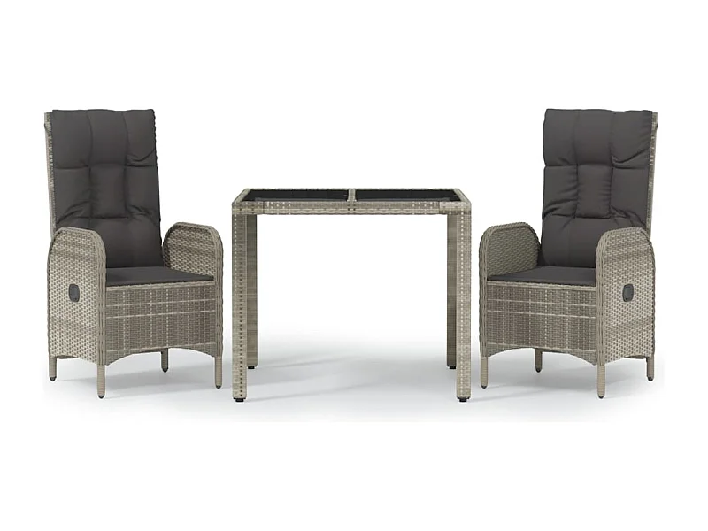 Piero  Ensemble à manger de jardin 3 pcs coussins gris résine tressée