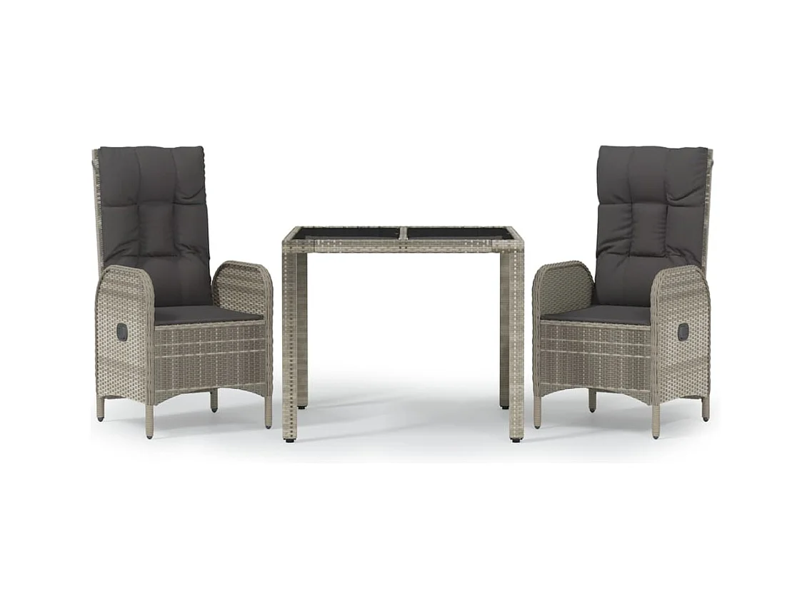 Piero  Ensemble à manger de jardin 3 pcs coussins gris résine tressée